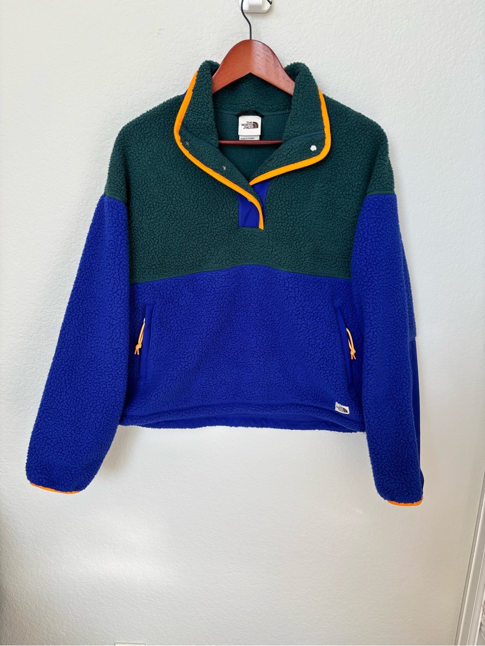 The North Face Cragmont Fleece 1/4 Snap Pullover Blue Green Orange S